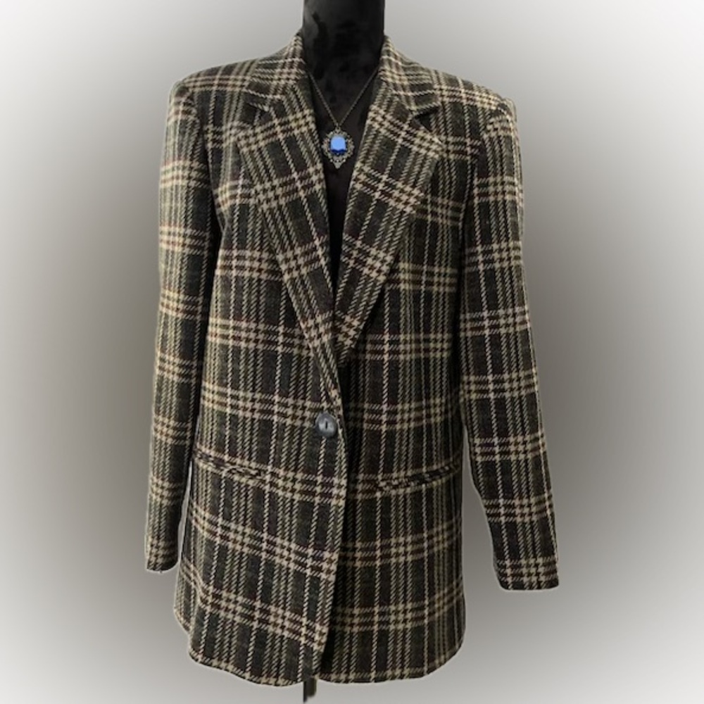 Vintage Sag Harbor Classic Grey Plaid Women's Blazer Size M